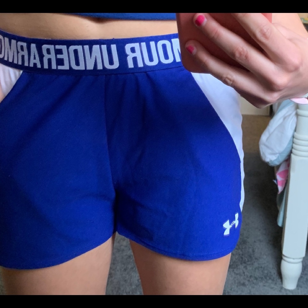 Blue and White Under Armour Shorts with pockets